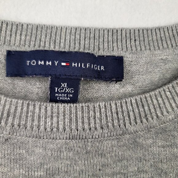 Tommy Hilfiger Womens XL Gray Crewneck Sweatshirt Striped Studded Logo - Picture 4 of 9